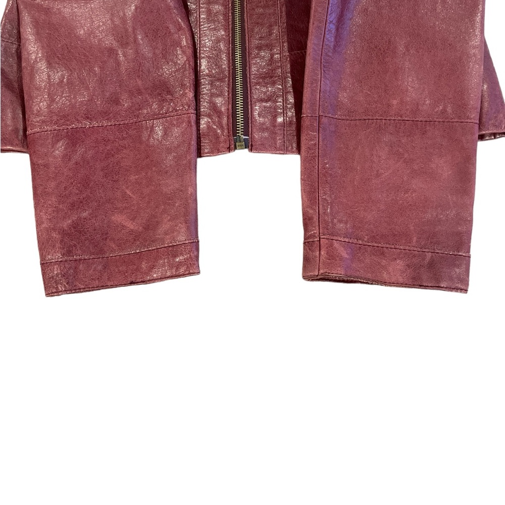 Arden B Leather Zip Front Snap Down Collar Distressed Burgundy Jacket Size L - Picture 4 of 13